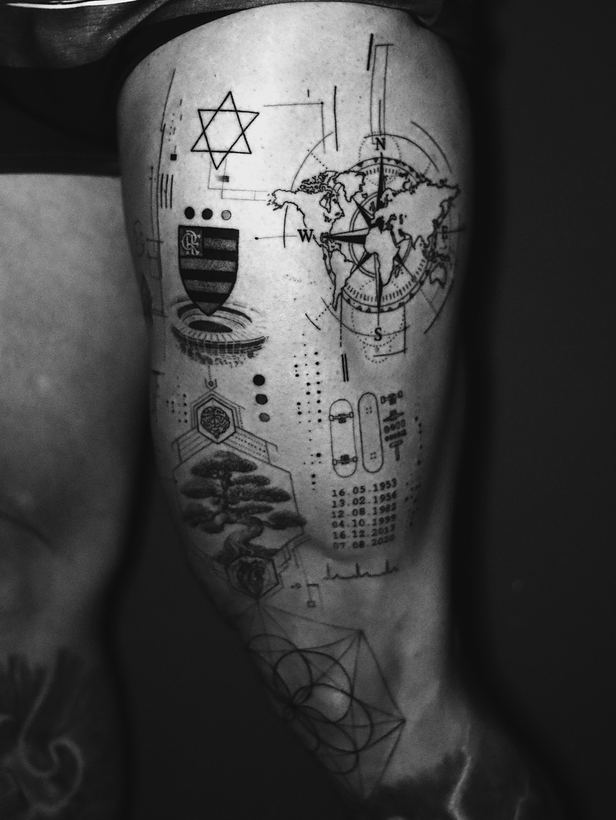 World map, compass and family dates
