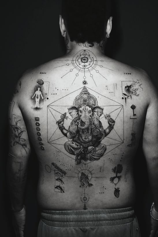 Ganesha back piece with sacred geometry