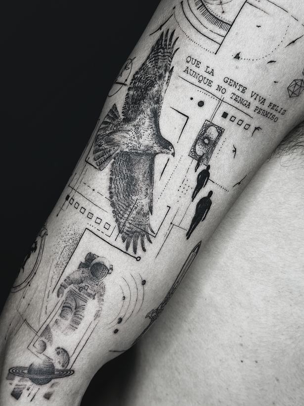 Hawk and astronaut, detail